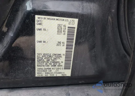 2017 Nissan Altima 2.5 Sl from USA, damaged, VIN 1N4AL3AP0HC473955
